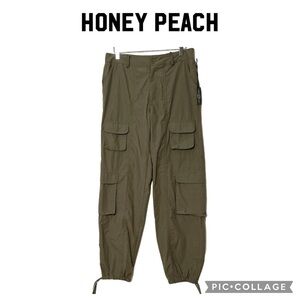 Honey Peach cargo tapered trousers pants army green size M NWT